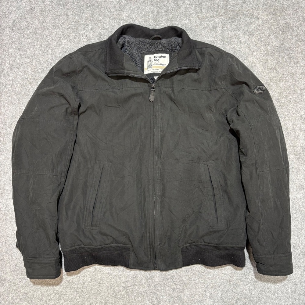 London Fog Heritage Mens Black Sherpa Lined Full Zip Bomber Jacket Size L